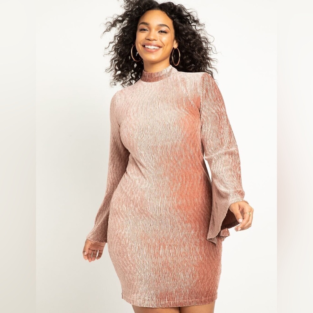 Eloquii | Plus Flare Sleeve Textured Velvet Dress